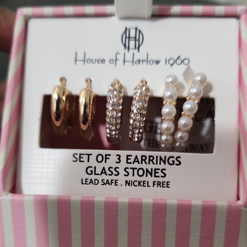 House of Harlow Gold and Pearl Earrings Trio